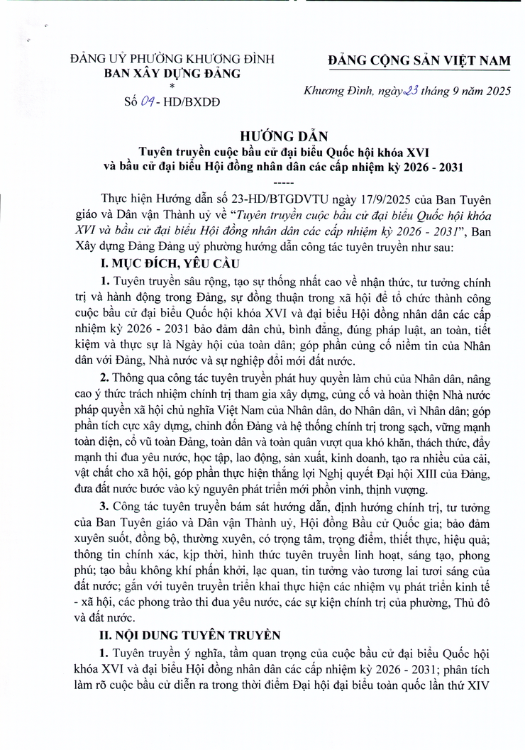 Hướng dẫn Tuyên truyền cuộc bầu cử đại biểu Quốc hội khóa XVI và bầu cử đại biểu Hội đồng nhân dân các cấp
nhiệm kỳ 2026 - 2031 - Ảnh 1.