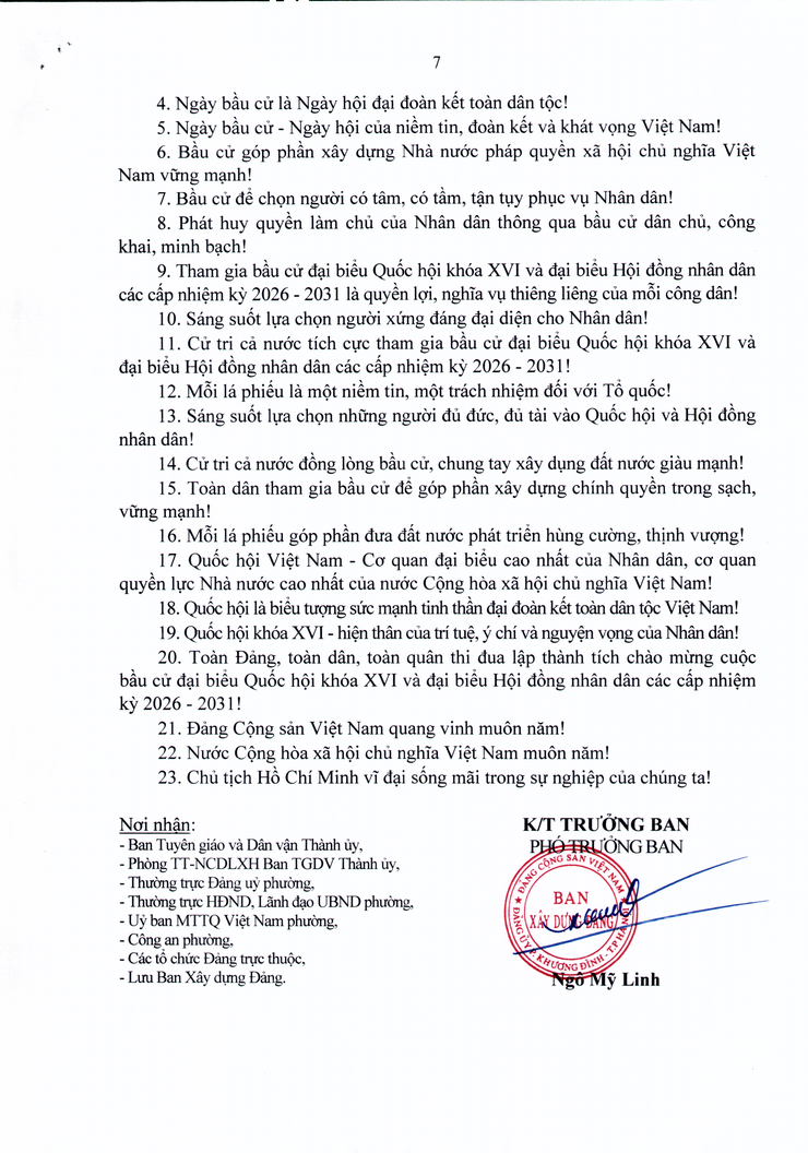 Hướng dẫn Tuyên truyền cuộc bầu cử đại biểu Quốc hội khóa XVI và bầu cử đại biểu Hội đồng nhân dân các cấp
nhiệm kỳ 2026 - 2031 - Ảnh 7.