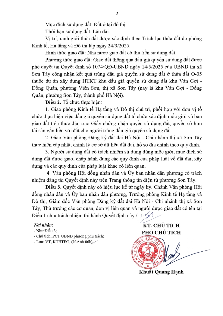 Thông báo công khai Quyết định về việc giao đất cho người trúng đấu giá Quyền sử dụng đất- Ảnh 2.