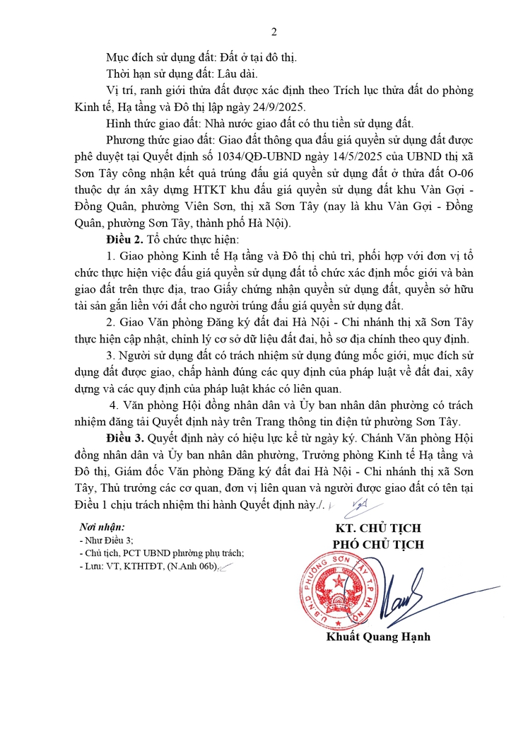 Thông báo công khai Quyết định về việc giao đất cho người trúng đấu giá Quyền sử dụng đất- Ảnh 2.