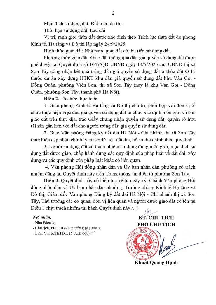 Thông báo công khai Quyết định về việc giao đất cho người trúng đấu giá Quyền sử dụng đất- Ảnh 2.