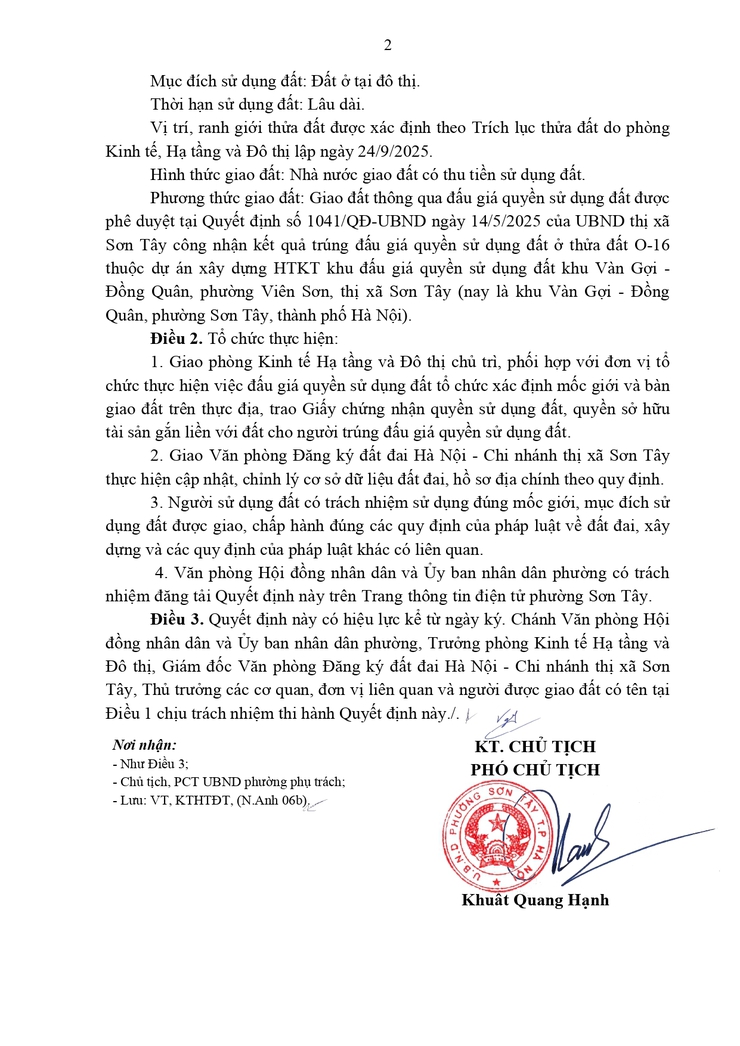 Thông báo công khai Quyết định về việc giao đất cho người trúng đấu giá Quyền sử dụng đất- Ảnh 2.