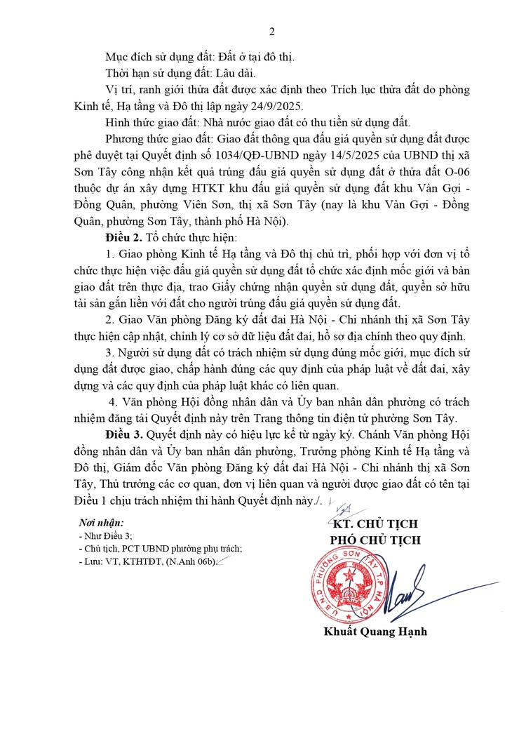 Thông báo công khai Quyết định về việc giao đất cho người trúng đấu giá Quyền sử dụng đất- Ảnh 2.