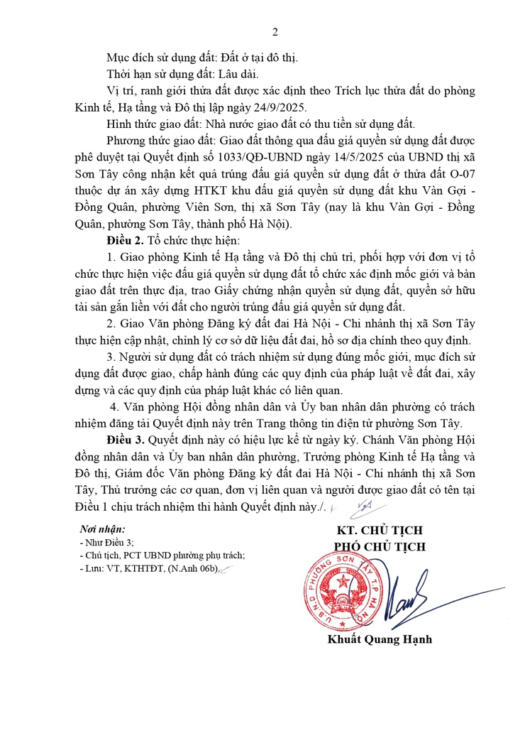 Thông báo công khai Quyết định về việc giao đất cho người trúng đấu giá Quyền sử dụng đất- Ảnh 2.