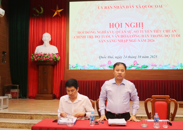 Hội đồng nghĩa vụ quân sự xã  Quốc Oai tổ chức hội nghị xét duyệt công dân sơ tuyển nghĩa vụ quân sự và thực hiện nghĩa vụ công an nhân dân năm 2026- Ảnh 3.