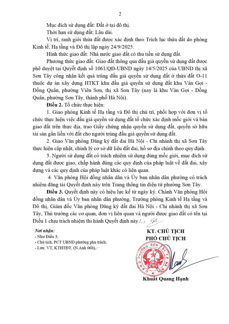Thông báo công khai Quyết định về việc giao đất cho người trúng đấu giá Quyền sử dụng đất- Ảnh 2.