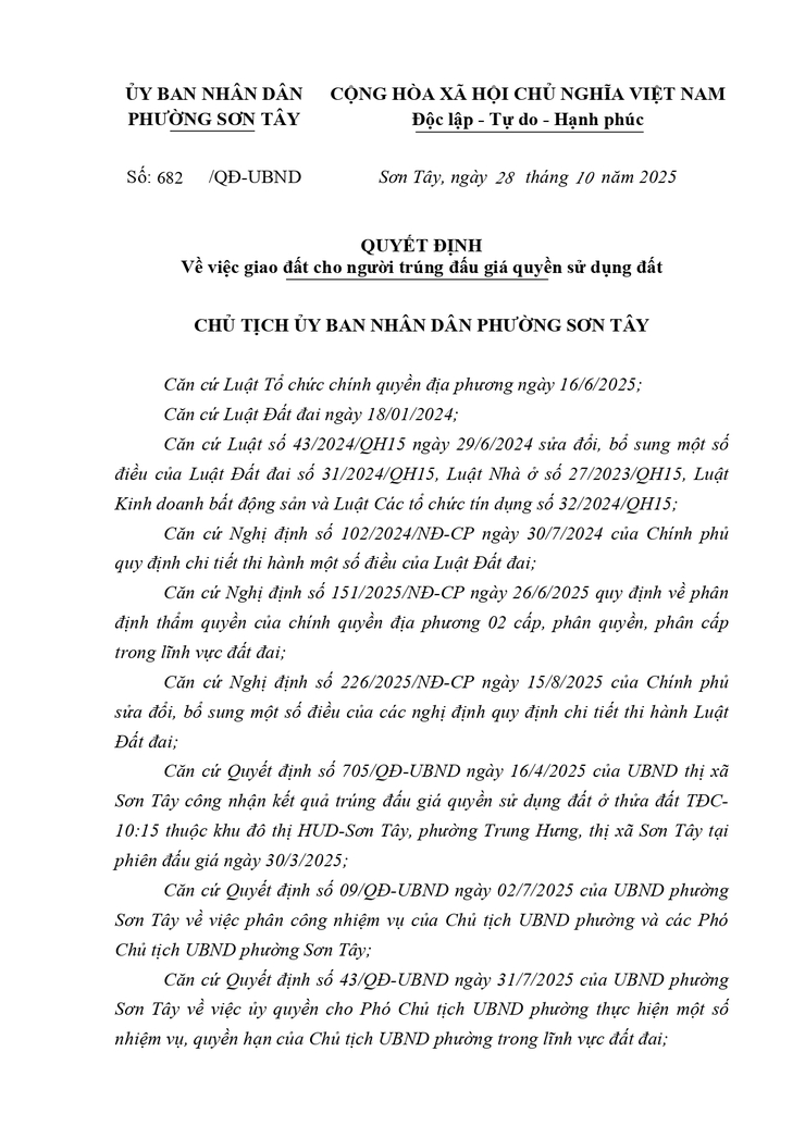 Thông báo công khai Quyết định về việc giao đất cho người trúng đấu giá Quyền sử dụng đất- Ảnh 1.