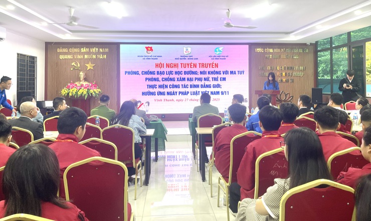 HỘI PHỤ NỮ XÃ VĨNH THANH PHỐI HỢP ĐOÀN THANH NIÊN TỔ CHỨC HỘI NGHỊ TUYÊN TRUYỀN PHÒNG, CHỐNG BẠO LỰC HỌC ĐƯỜNG, MA TÚY, XÂM HẠI PHỤ NỮ VÀ TRẺ EM- Ảnh 1.