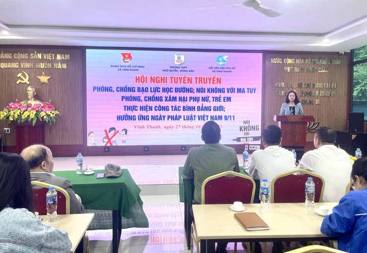 HỘI PHỤ NỮ XÃ VĨNH THANH PHỐI HỢP ĐOÀN THANH NIÊN TỔ CHỨC HỘI NGHỊ TUYÊN TRUYỀN PHÒNG, CHỐNG BẠO LỰC HỌC ĐƯỜNG, MA TÚY, XÂM HẠI PHỤ NỮ VÀ TRẺ EM- Ảnh 4.