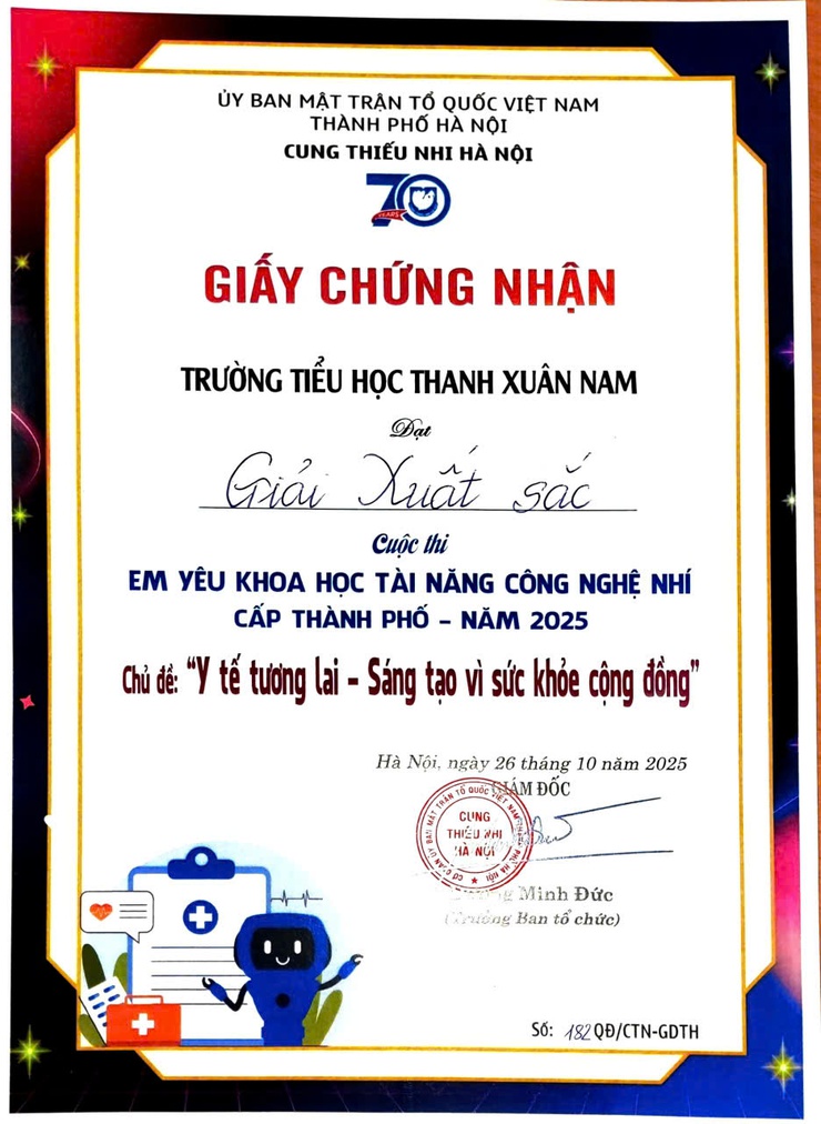 Học sinh Trường Tiểu học Thanh Xuân Nam sôi nổi tham gia cuộc thi"Em yêu khoa học – Tài năng công nghệ nhí" với chủ đề "Y tế tương lai" năm 2025

- Ảnh 6.