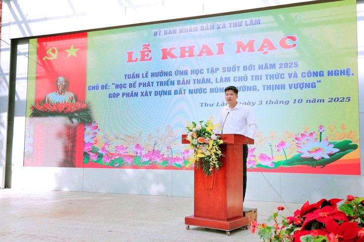 UBND xã Thư Lâm tổ chức Lễ khai mạc Tuần lễ hưởng ứng học tập suốt đời năm 2025 với chủ đề “ Học để phát triển bản thân, làm chủ tri thức và công nghệ, góp phần xây dựng đất nước hùng cường, thịnh vượng”.- Ảnh 3.