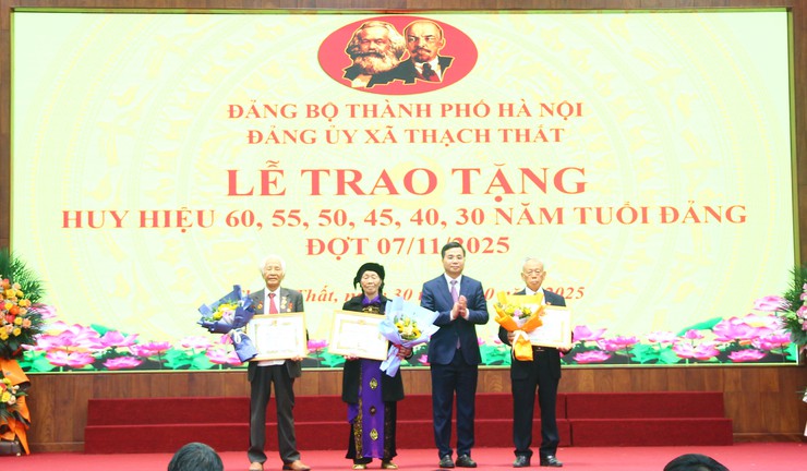 Xã Thạch Thất: Trao tặng Huy hiệu Đảng và tri ân những cống hiến son sắt của đảng viên lão thành- Ảnh 1.