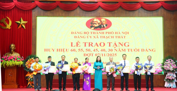 Xã Thạch Thất: Trao tặng Huy hiệu Đảng và tri ân những cống hiến son sắt của đảng viên lão thành- Ảnh 7.