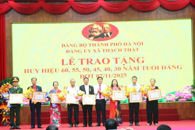 Xã Thạch Thất: Trao tặng Huy hiệu Đảng và tri ân những cống hiến son sắt của đảng viên lão thành- Ảnh 6.