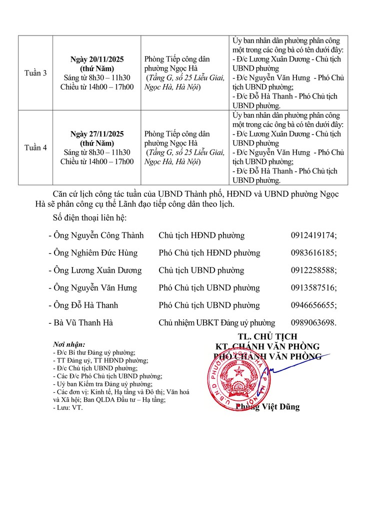 Lịch tiếp công dân định kỳ của HĐND-UBND phường Ngọc Hà tháng 11/2025- Ảnh 2.