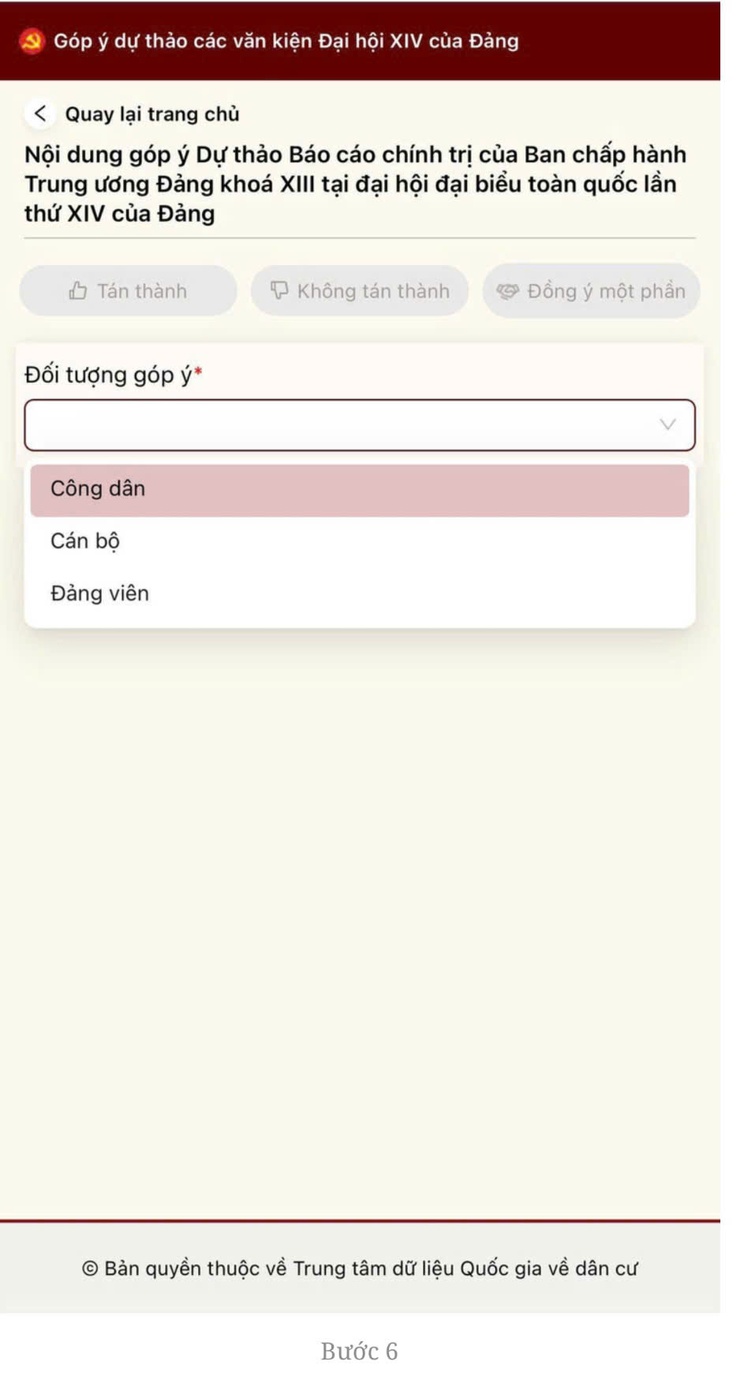 HƯỚNG DẪN: Góp ý các dự thảo văn kiện Đại Hội Đại Biểu toàn quốc lần thứ XIV của đảng trên ứng dụng VNEID- Ảnh 6.