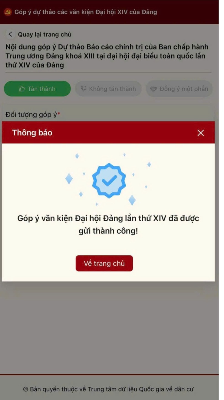HƯỚNG DẪN: Góp ý các dự thảo văn kiện Đại Hội Đại Biểu toàn quốc lần thứ XIV của đảng trên ứng dụng VNEID- Ảnh 8.