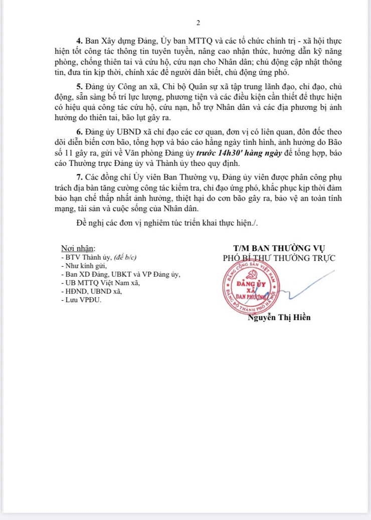 Công văn của Đảng ủy xã Đan Phượng về chủ động ứng phó với bão số 11 (MATMO) trên địa bàn xã- Ảnh 2.
