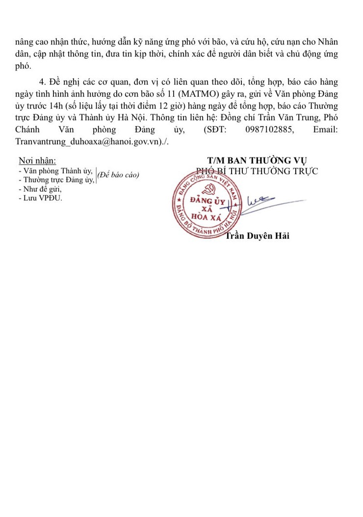 Đảng uỷ xã Hoà Xá ban hành công văn số 33 về khắc phục hậu quả cơn bão số 10 và chủ động ứng phó cơn bão số 11- Ảnh 2.