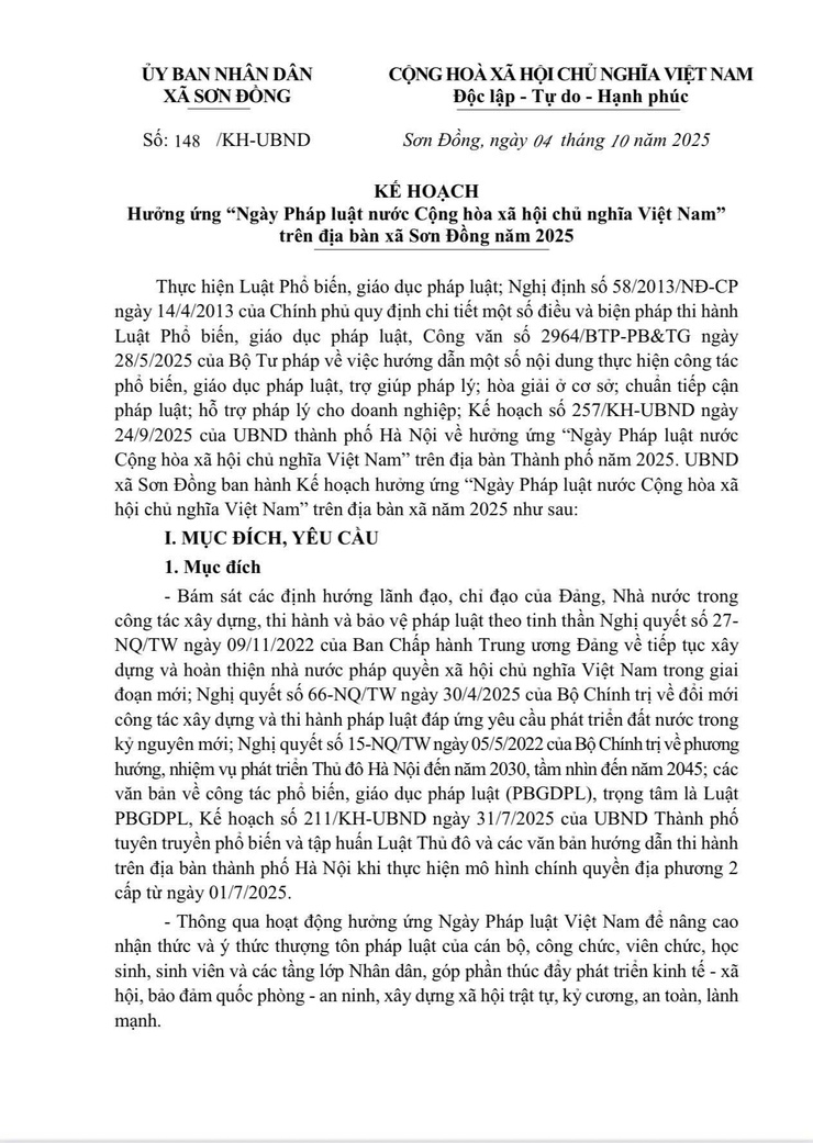 Hưởng ứng “Ngày Pháp luật nước Cộng hòa xã hội chủ nghĩa Việt Nam” trên địa bàn xã Sơn Đồng năm 2025- Ảnh 1.