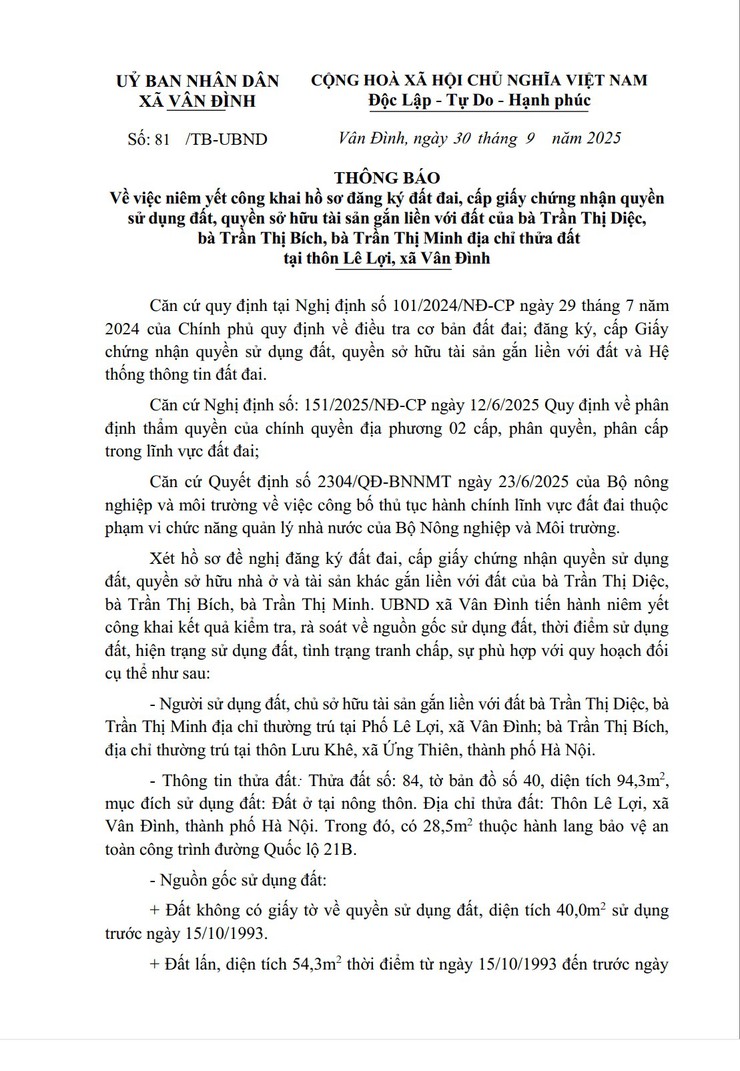 Thông báo niêm yết công khai hồ sơ- Ảnh 1.