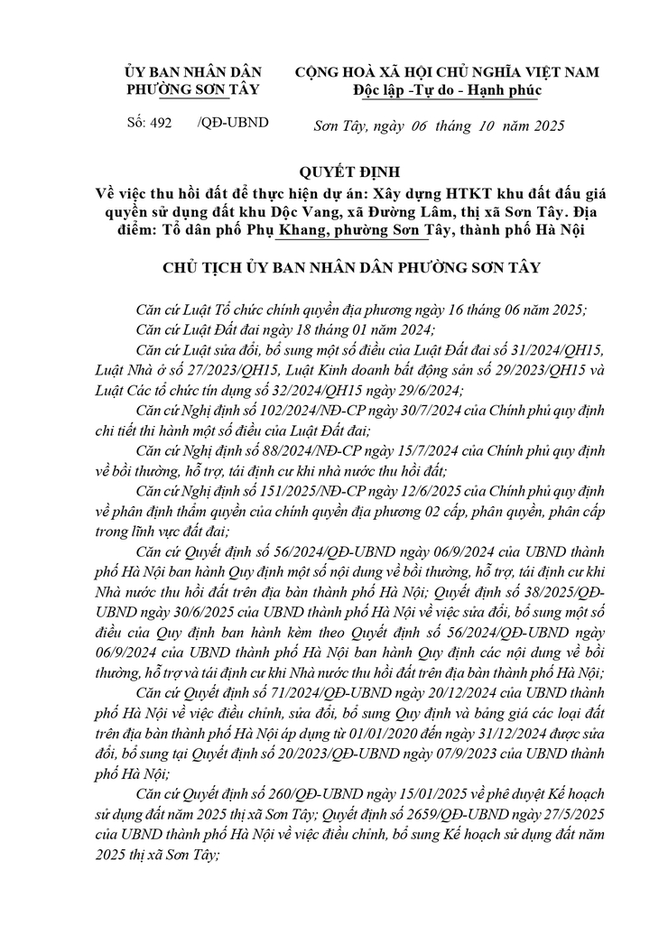 Thông báo công khai Quyết định về việc thu hồi đất để thực hiện Dự án- Ảnh 1.