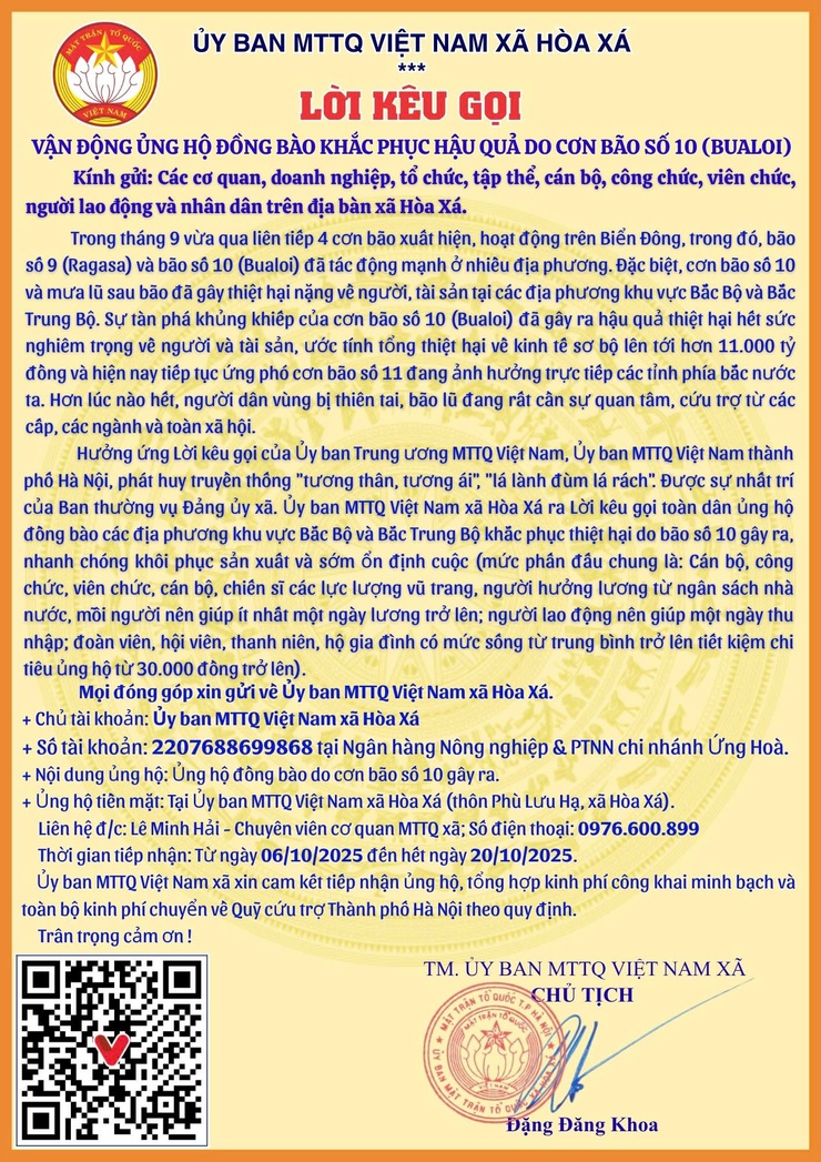 ỦY BAN MTTQ XÃ HOÀ XÁ TỔ CHỨC PHÁT ĐỘNG ỦNG HỘ ĐỒNG BÀO BỊ THIỆT HẠI DO BÃO SỐ 10 (BUALOI) GÂY RA- Ảnh 5.