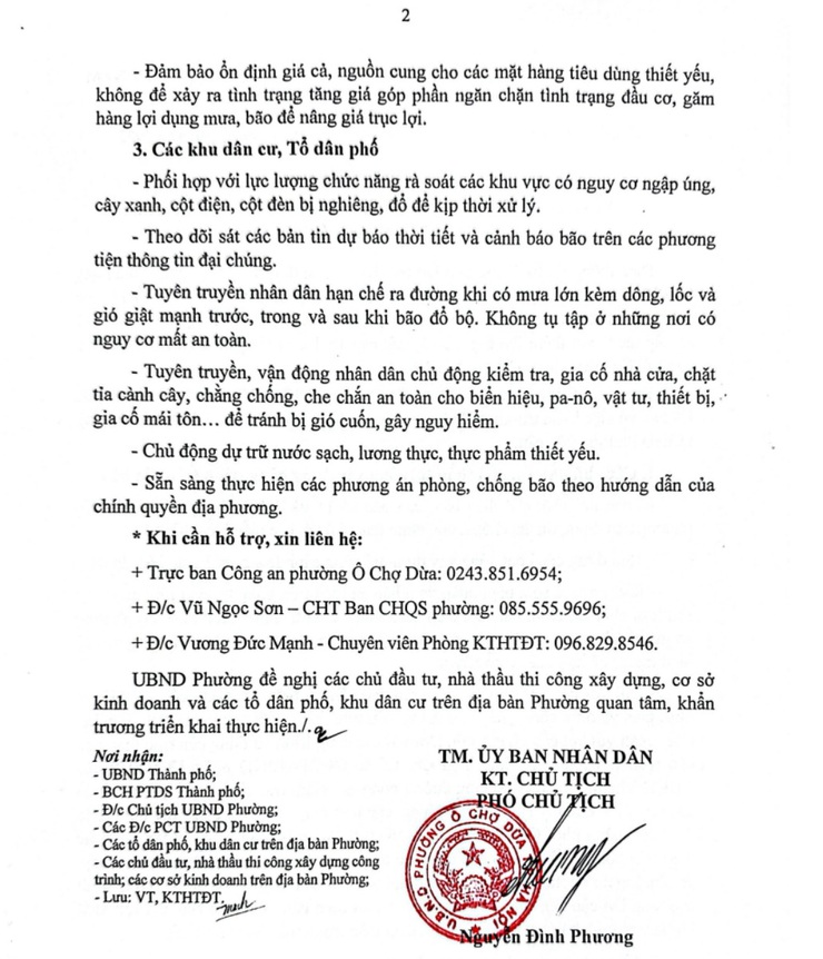 Phường Ô Chợ Dừa chủ động, tập trung ứng phó với bão Matmo trên địa bàn- Ảnh 2.