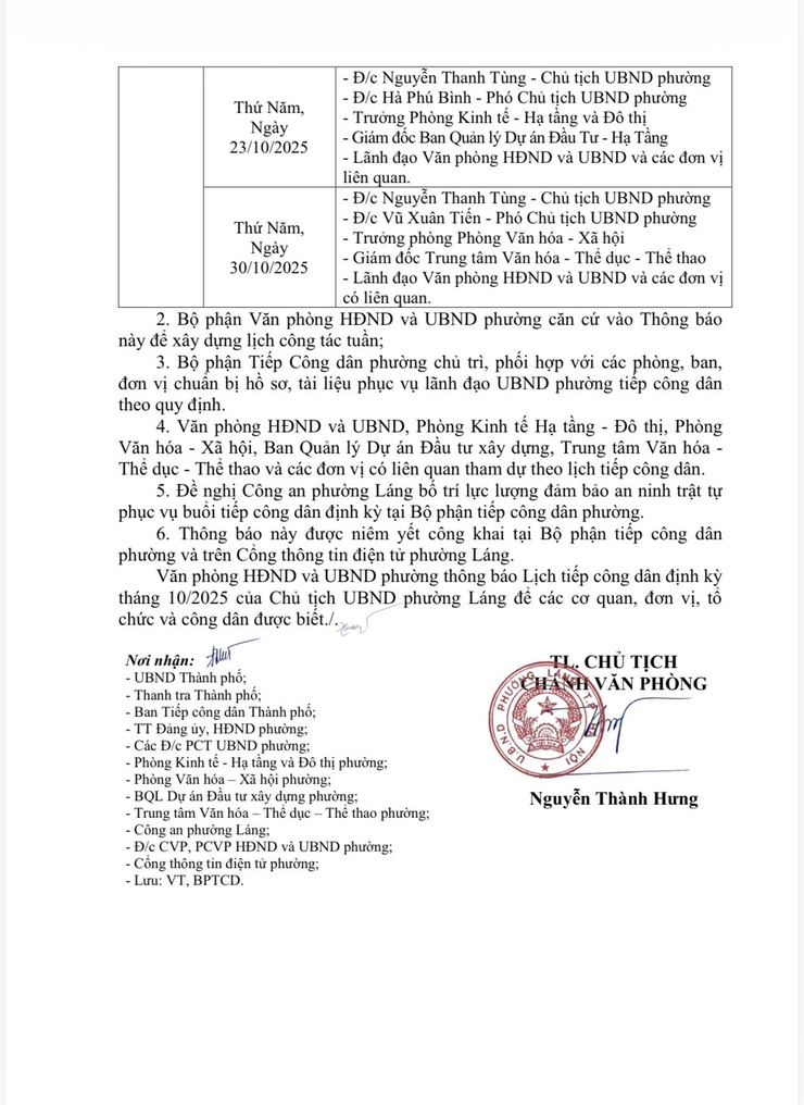 Lịch tiếp công dân của Đồng chí Bí thư Đảng uỷ Tháng 10- Ảnh 3.