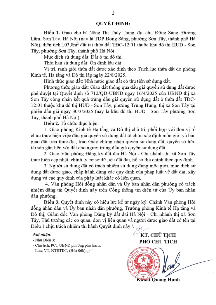 Thông báo công khai Quyết định giao đất cho người trúng đấu giá Quyền sử dụng đất- Ảnh 2.
