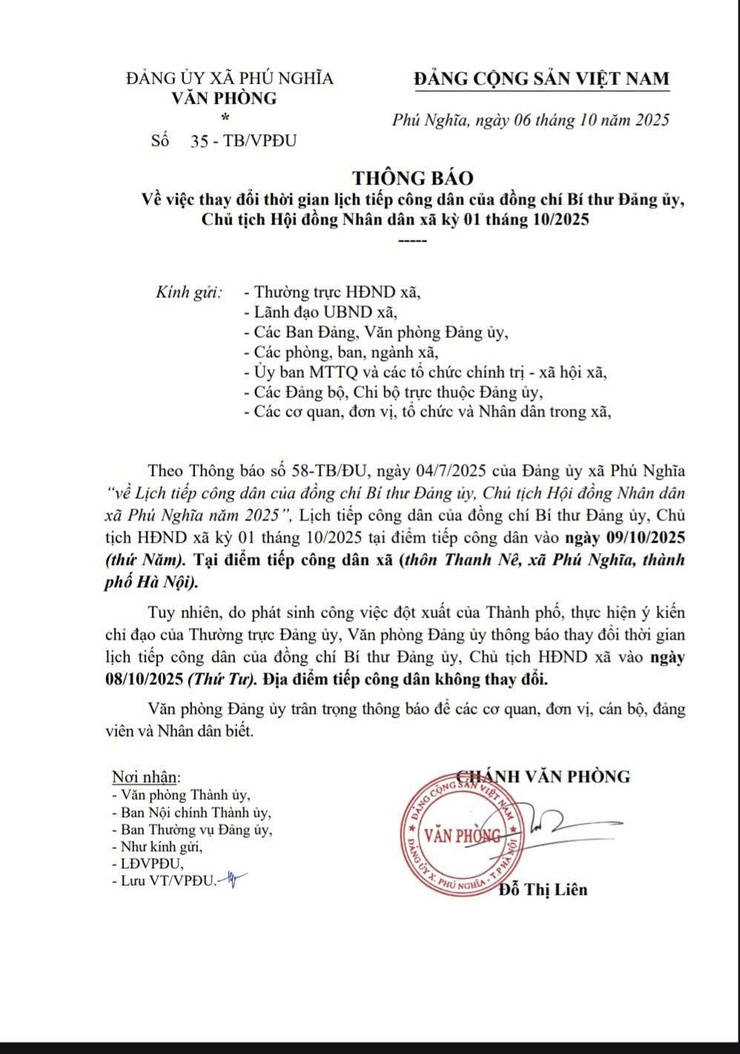 Thông báo lịch tiếp công dân của lãnh đạo Ủy ban nhân dân xã ngày 08/10/2025- Ảnh 1.