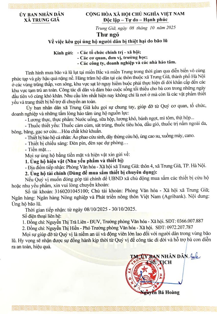 THƯ NGỎ VỀ VIỆC KÊU GỌI ỦNG HỘ NGƯỜI DÂN BỊ THIỆT HẠI DO BÃO LŨ- Ảnh 1.