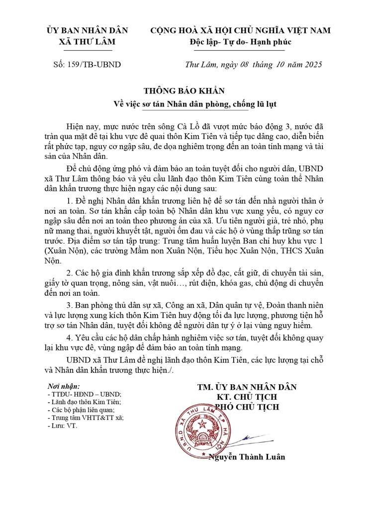 THÔNG BÁO KHẨN VỀ VIỆC SƠ TÁN NHÂN DÂN PHÒNG, CHỐNG LŨ LỤT- Ảnh 1.