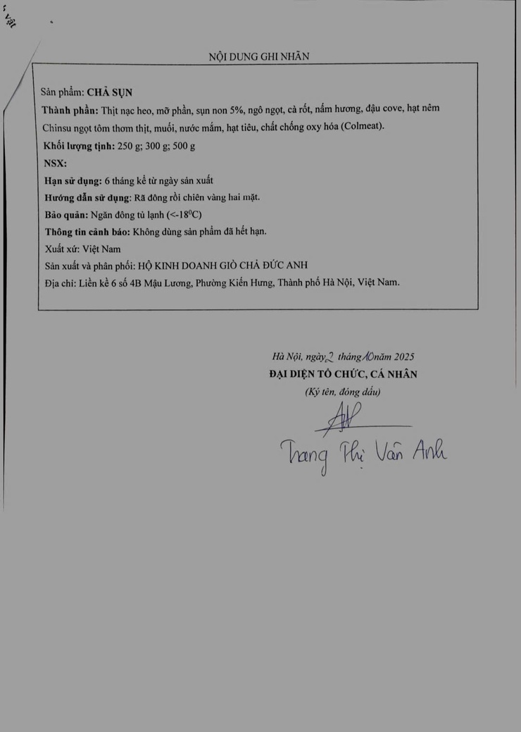 BẢN TỰ CÔNG BỐ SẢN PHẨM HỘ KINH DOANH GIÒ CHẢ ĐỨC ANH- Ảnh 3.