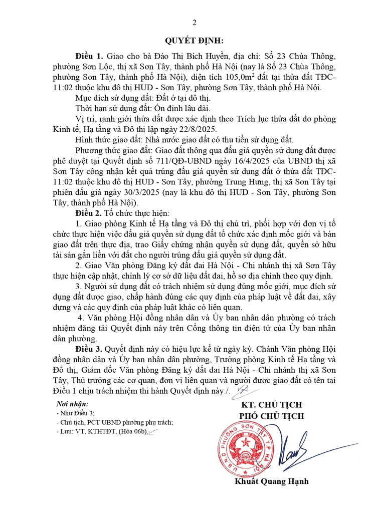 Thông báo công khai Quyết định về việc giao đất cho người trúng đấu giá Quyền sử dụng đất- Ảnh 2.