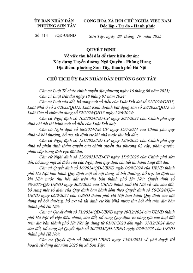 Thông báo công khai Quyết định về việc thu hồi đất để thực hiện Dự án- Ảnh 1.