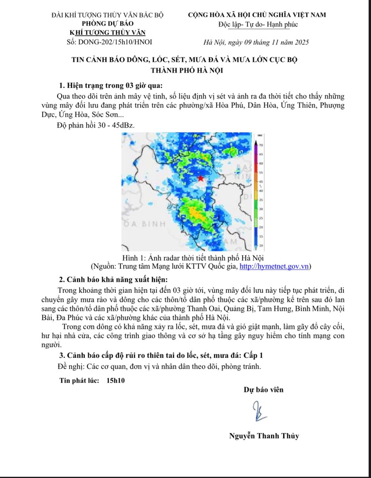 ỦY BAN NHÂN DÂN PHƯỜNG VĂN MIẾU – QUỐC TỬ GIÁM CẢNH BÁO DÔNG, SÉT, MƯA DÁ VÀ MƯA LỚN CỤC BỘ TRÊN ĐỊA BÀN THÀNH PHỐ HÀ NỘI- Ảnh 1.