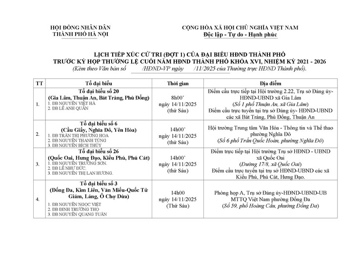 LỊCH TIẾP XÚC CỬ TRI (ĐỢT 1) CỦA ĐẠI BIỂU HĐND THÀNH PHỐ TRƯỚC KỲ HỌP THƯỜNG LỆ CUỐI NĂM HĐND THÀNH PHỐ KHÓA XVI, NHIỆM KỲ 2021 - 2026- Ảnh 2.