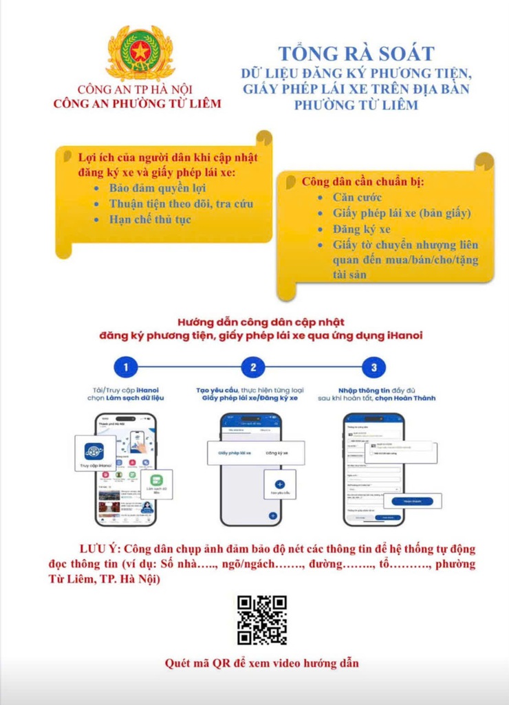 Công an phường Từ Liêm Hướng dẫn công dân khai báo thông tin dữ liệu đăng ký xe, giấy phép trên nền tảng ứng dụng Công dân Thủ đô số - iHanoi- Ảnh 2.
