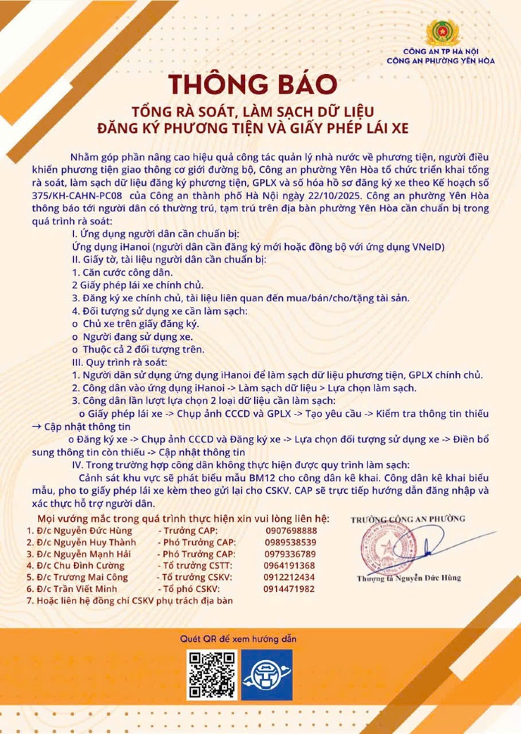 📣 CÔNG AN PHƯỜNG YÊN HÒA THÔNG BÁO CHIẾN DỊCH 60 NGÀY ĐÊM CẬP NHẬT DỮ LIỆU PHƯƠNG TIỆN & GIẤY PHÉP LÁI XE- Ảnh 1.
