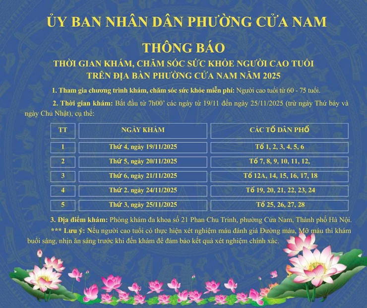 Phường Cửa Nam tổ chức khám sức khỏe định kỳ, xét nghiệm đường máu, mỡ máu miễn phí cho người cao tuổi từ 60 – 75 tuổi. - Ảnh 1.