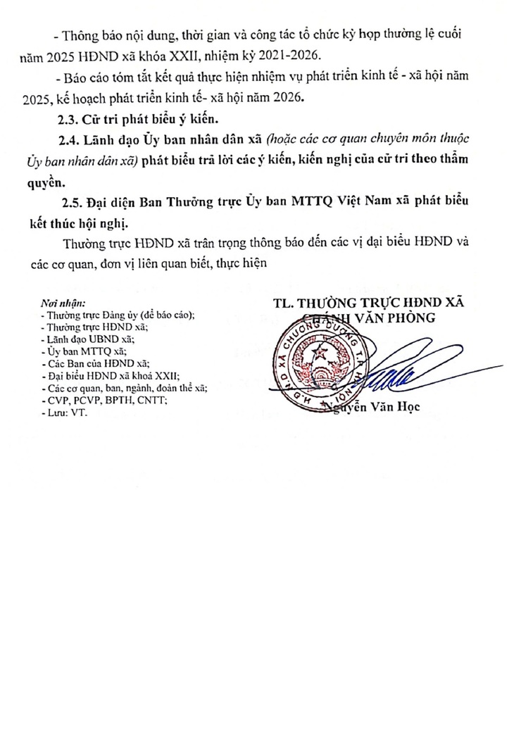 Thông báo Lịch tiếp xúc cử tri của Hội đồng nhân dân xã Chương Dương trước kỳ họp thường lệ cuối năm 2025 HĐND xã Chương Dương khoá XXII, nhiệm kỳ 2021 – 2026- Ảnh 2.