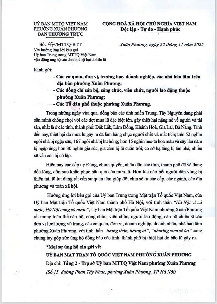 Phường Xuân Phương phát động ủng hộ đồng bào bị ảnh hưởng bởi bão lũ- Ảnh 3.