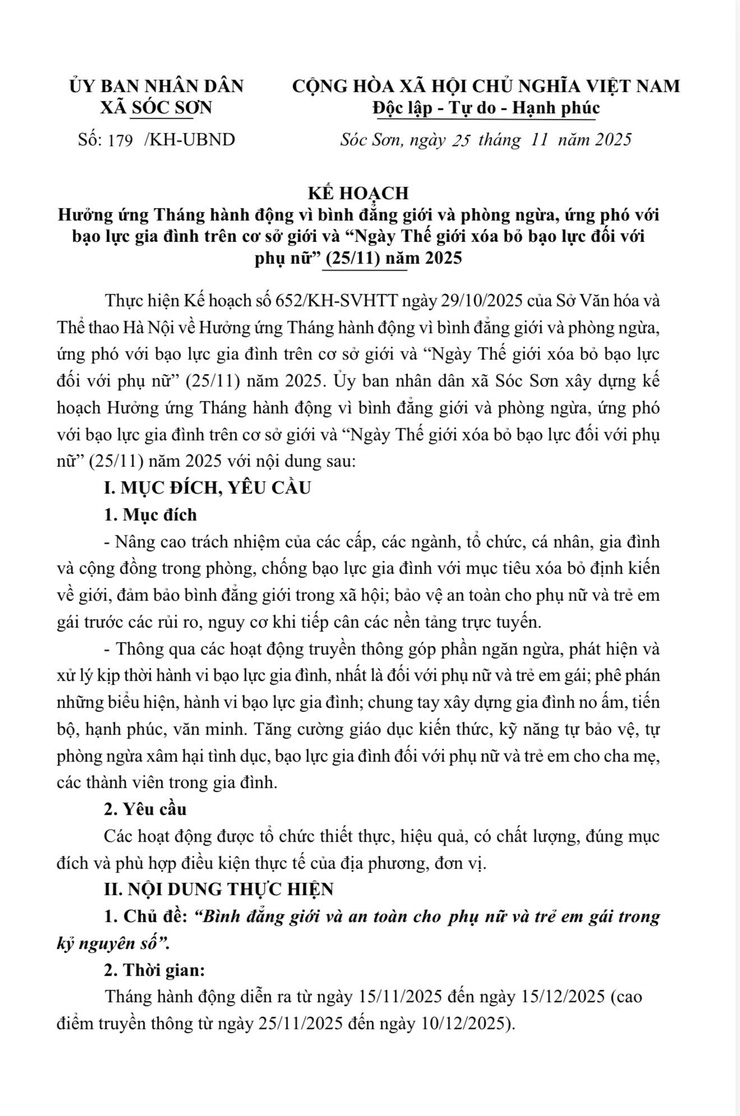 Kế hoạch hưởng ứng Tháng hành động vì bình đẳng giới và phòng ngừa, ứng phó với bạo lực gia đình trên cơ sở giới và “Ngày Thế giới xóa bỏ bạo lực đối với
phụ nữ” (25/11) năm 2025- Ảnh 1.