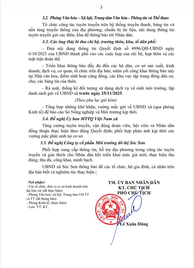 Thông báo triển khai Quyết định số 4996/QĐ-UBND ngày 6/10/2025 của UBND Thành phố về việc ban hành giá cụ thể dịch vụ thu gom, vận chuyển, xử lý chất thải rắn sinh hoạt- Ảnh 3.