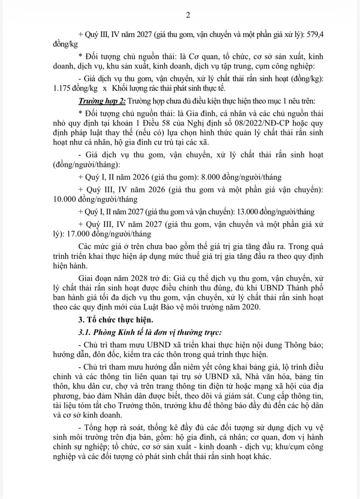 Thông báo triển khai Quyết định số 4996/QĐ-UBND ngày 6/10/2025 của UBND Thành phố về việc ban hành giá cụ thể dịch vụ thu gom, vận chuyển, xử lý chất thải rắn sinh hoạt- Ảnh 2.