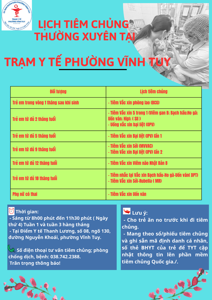  TRẠM Y TẾ PHƯỜNG THÔNG BÁO 
 LỊCH TIÊM CHỦNG MỞ RỘNG THÁNG 12 NĂM 2025- Ảnh 1.