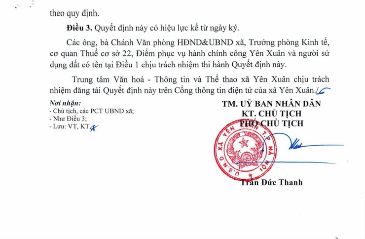 UBND xã Yên Xuân Quyết định về việc cho phép chuyển mục đích sử dụng đất đối với thửa đất số 80, tờ bản đồ số 52 tại xã Yên Xuân, thành phố Hà Nội, chủ sử dụng là ông Nguyễn Văn Kiểm- Ảnh 3.