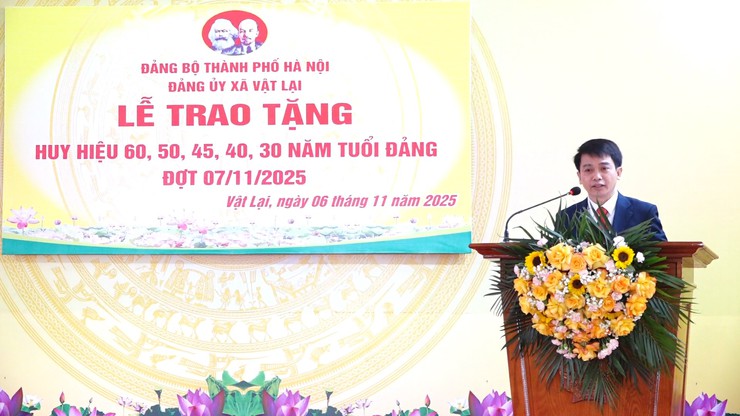 Ban Thường vụ Đảng ủy xã Vật Lại long trọng tổ chức lễ trao tặng Huy hiệu Đảng đợt 7/11- Ảnh 1.