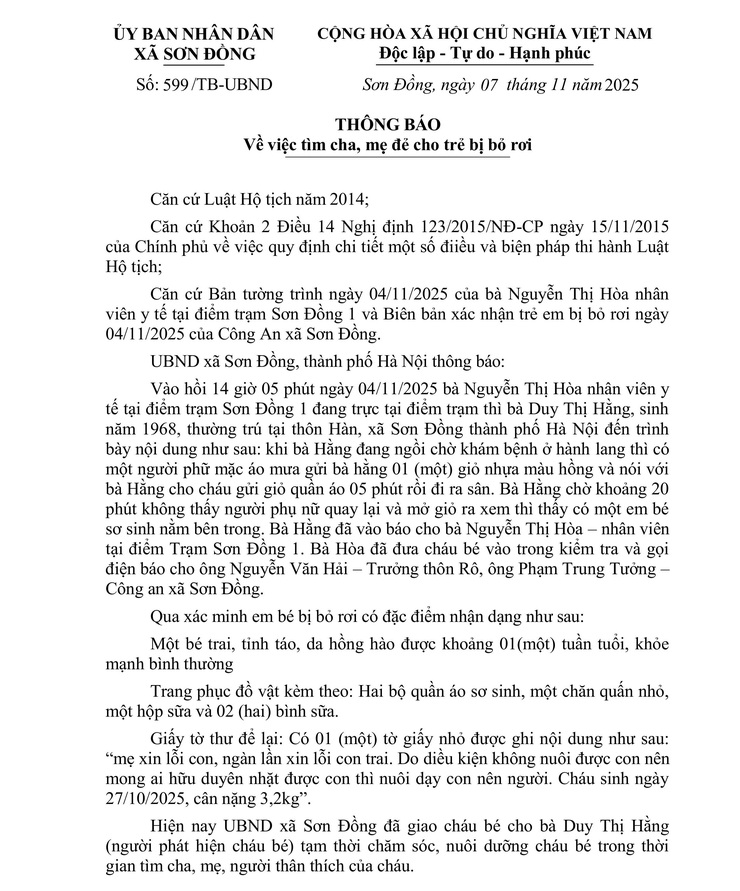 Về việc tìm cha, mẹ đẻ cho trẻ bị bỏ rơi- Ảnh 1.